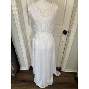 Terzo Millennio Italian Linen Maxi Dress White Smocked Waist Women's Sz Medium